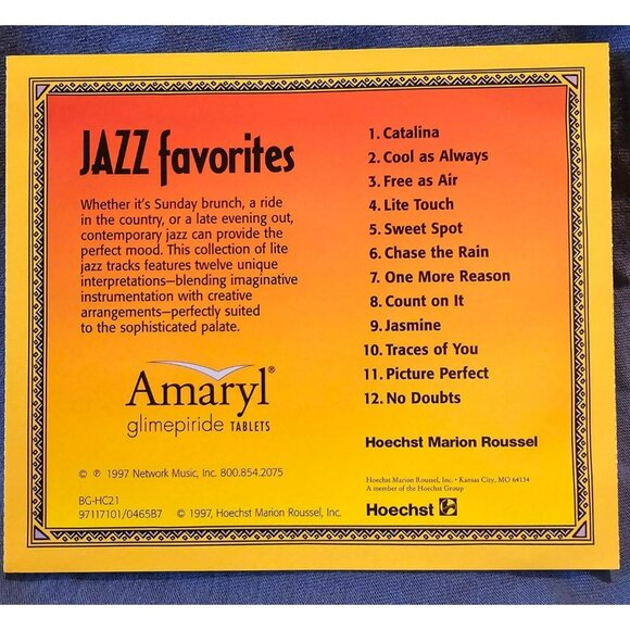 Jazz Favorites Music Collection 1997 By Amaryl Glimepiride  37503cd - Picture 2 of 2